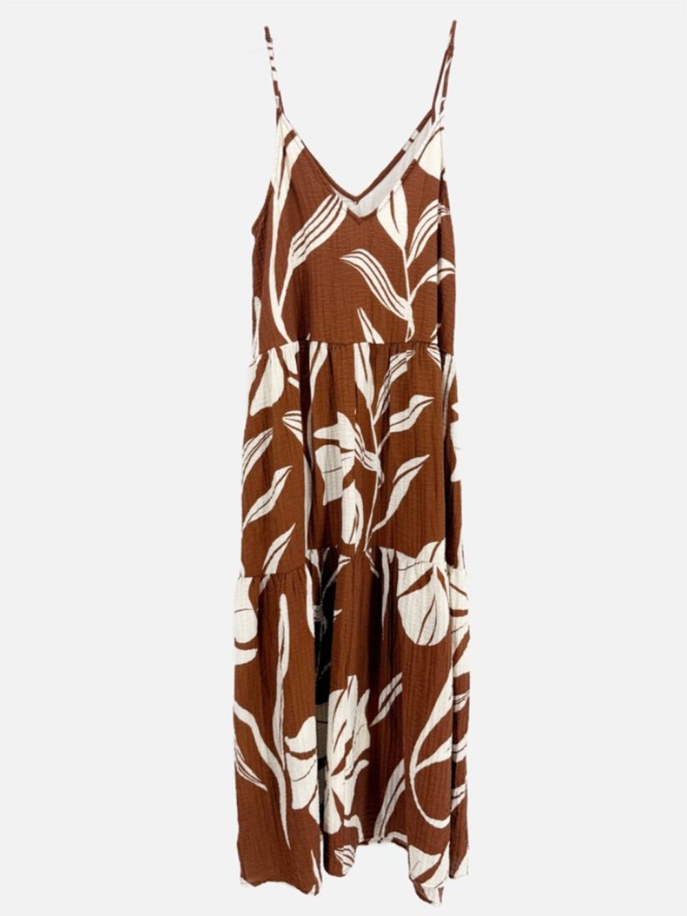 A New Day Tiered Maxi Dress - Brown/White Floral M - Picture 3 of 10